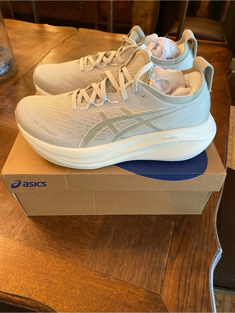 ASICS Women's Athletic Running Shoes in Light Gray and Cream